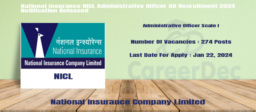 National Insurance NICL Administrative Officer AO Recruitment 2024 Notification Released Cover Image
