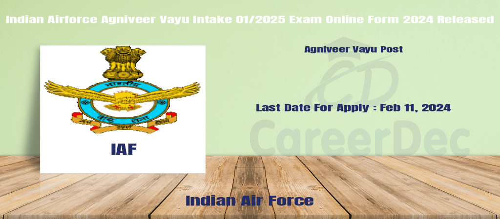 Indian Airforce Agniveer Vayu Intake 01/2025 Exam Online Form 2024 Released Cover Image
