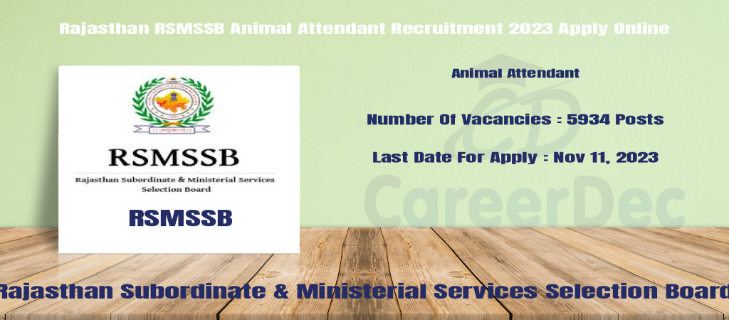 Rajasthan RSMSSB Animal Attendant Recruitment 2023 Apply Online Cover Image