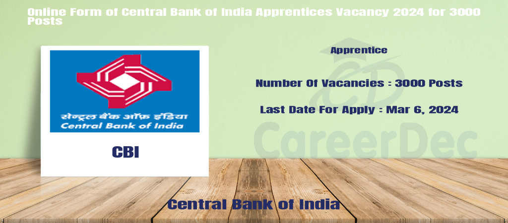 Online Form of Central Bank of India Apprentices Vacancy 2024 for 3000 Posts Cover Image