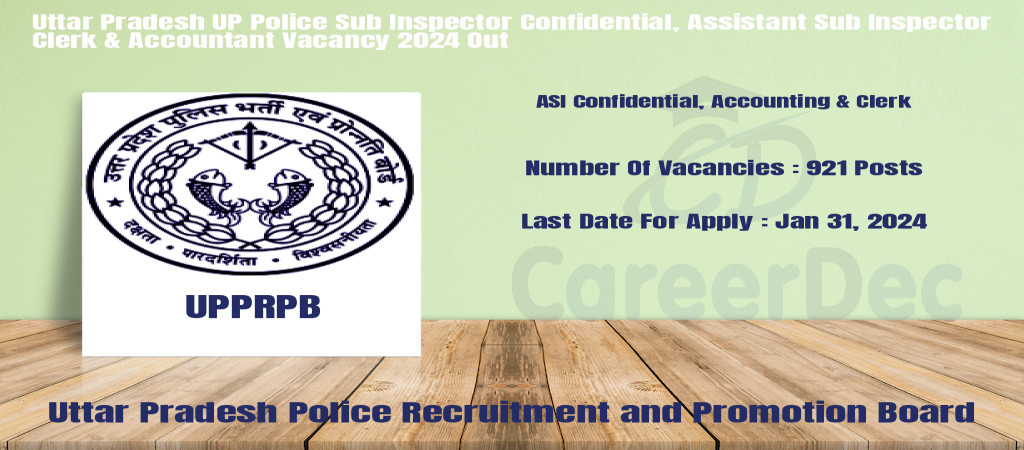 Uttar Pradesh UP Police Sub Inspector Confidential, Assistant Sub Inspector Clerk & Accountant Vacancy 2024 Out Cover Image