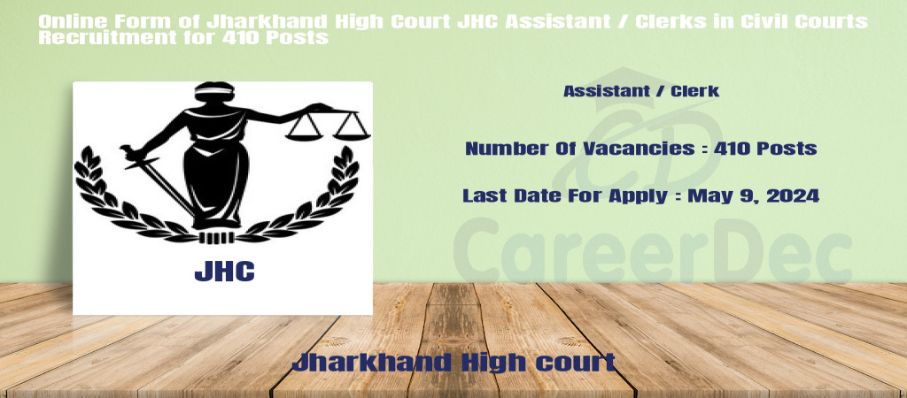Online Form of Jharkhand High Court JHC Assistant / Clerks in Civil Courts Recruitment for 410 Posts Cover Image