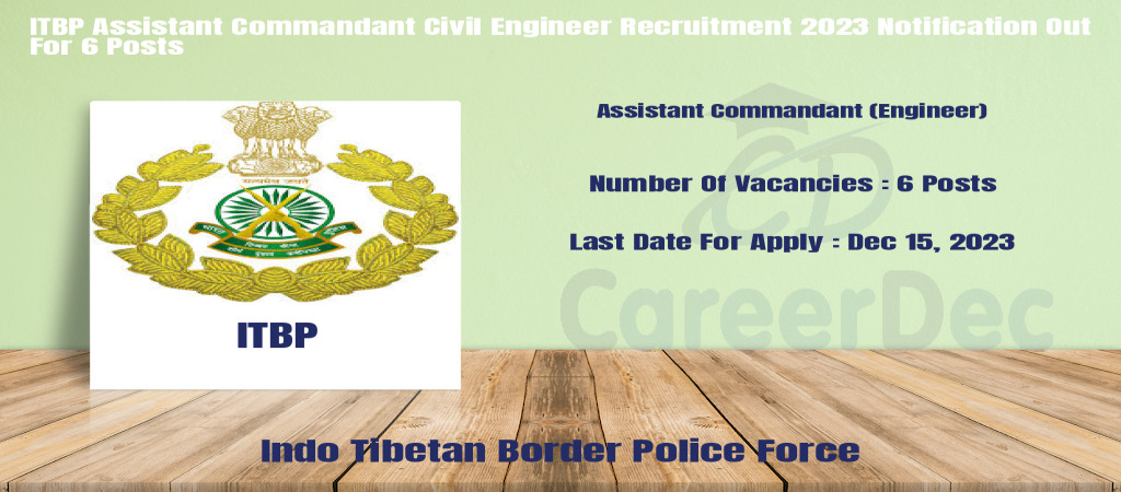 ITBP Assistant Commandant Civil Engineer Recruitment 2023 Notification Out For 6 Posts Cover Image