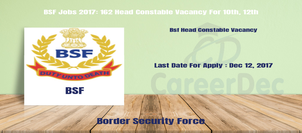 BSF Jobs 2017: 162 Head Constable Vacancy For 10th, 12th Cover Image