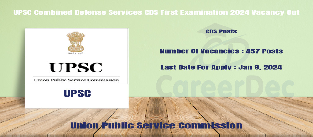 UPSC Combined Defense Services CDS First Examination 2024 Vacancy Out Cover Image