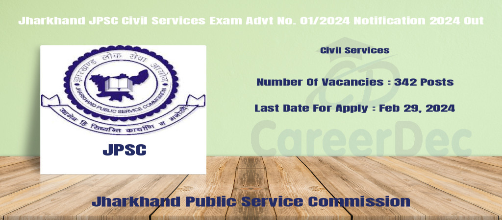 Jharkhand JPSC Civil Services Exam Advt No. 01/2024 Notification 2024 Out Cover Image