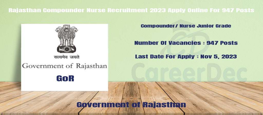 Rajasthan Compounder Nurse Recruitment 2023 Apply Online For 947 Posts Cover Image