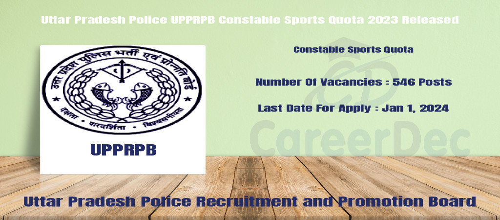 Uttar Pradesh Police UPPRPB Constable Sports Quota 2023 Released Cover Image