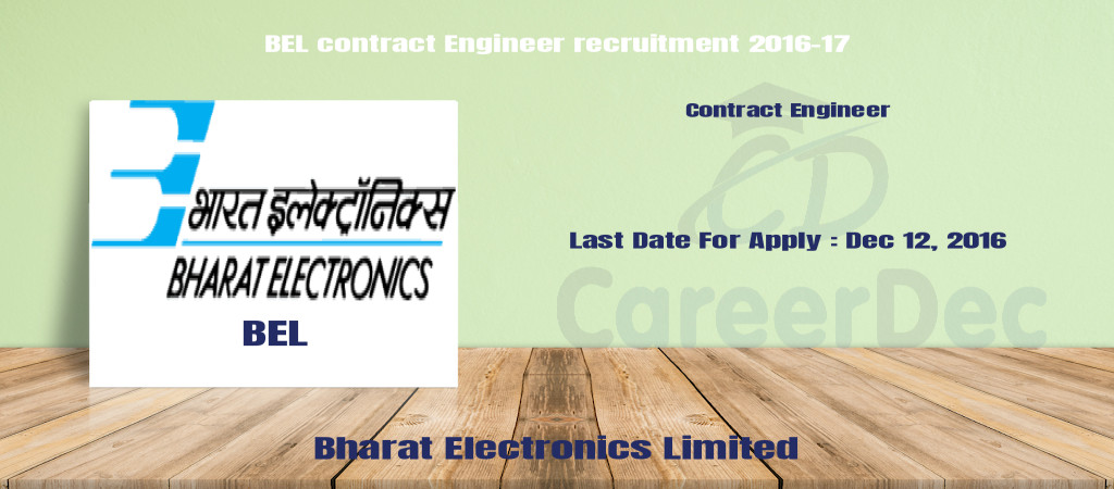 BEL contract Engineer recruitment 2016-17 Cover Image