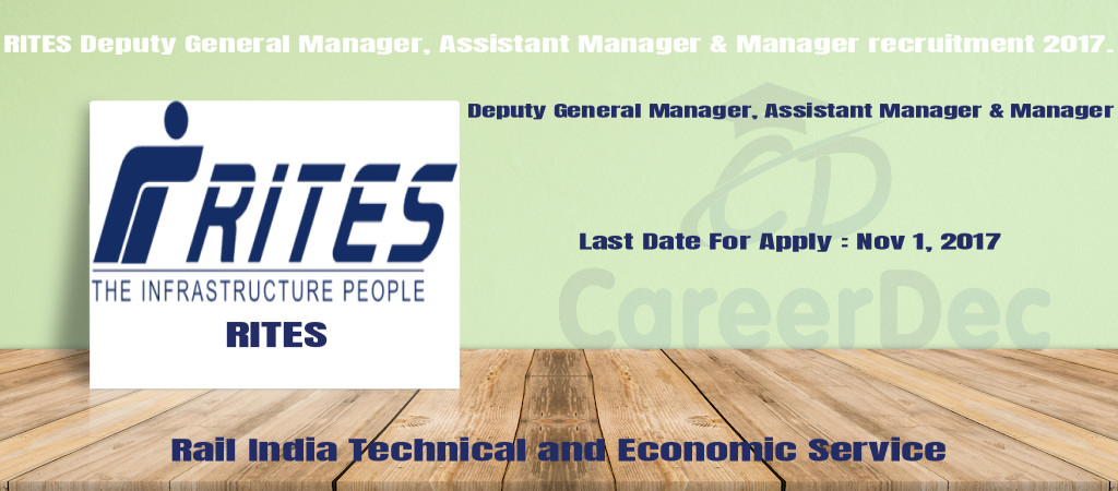 RITES Deputy General Manager, Assistant Manager & Manager recruitment 2017. Cover Image