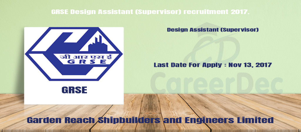 GRSE Design Assistant (Supervisor) recruitment 2017. Cover Image