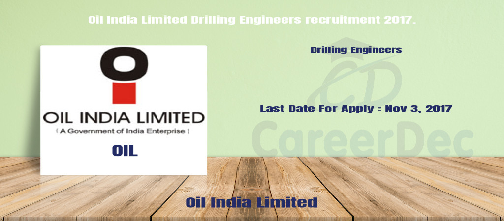 Oil India Limited Drilling Engineers recruitment 2017. Cover Image
