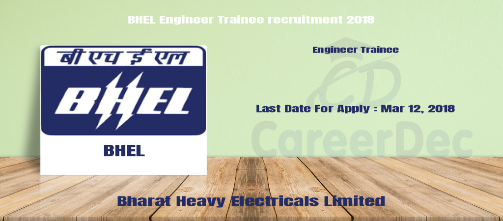 BHEL Engineer Trainee recruitment 2018 Cover Image
