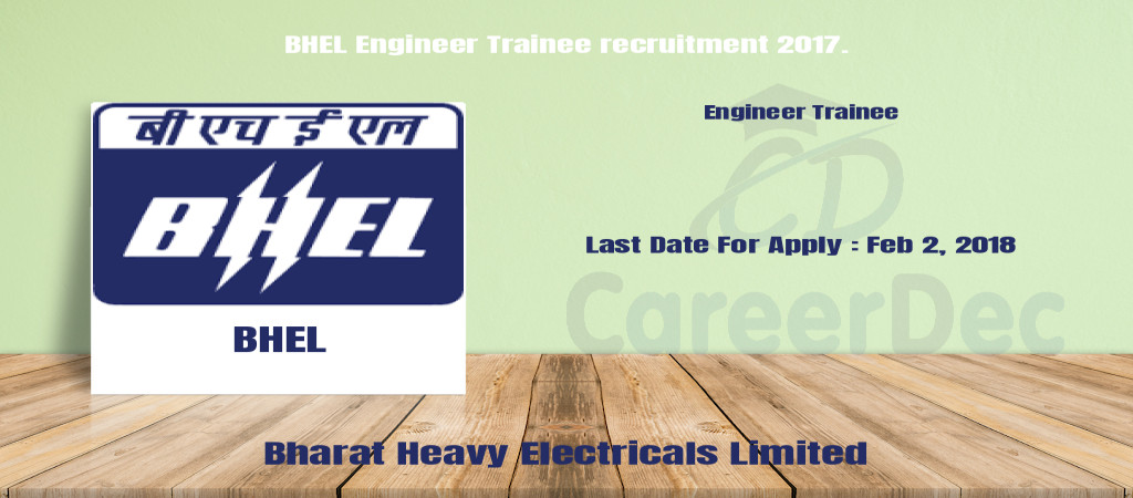 BHEL Engineer Trainee recruitment 2017. Cover Image