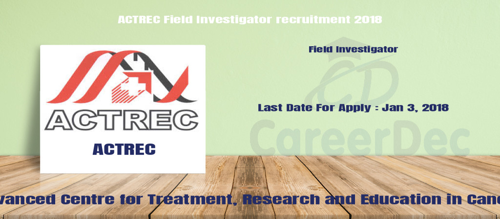 ACTREC Field Investigator recruitment 2018 Cover Image