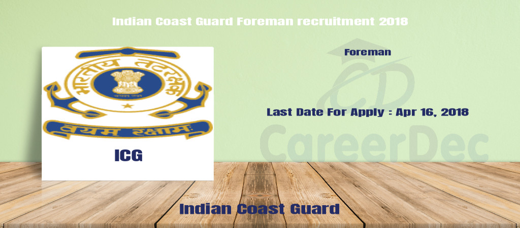 Indian Coast Guard Foreman recruitment 2018 Cover Image