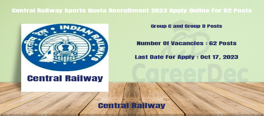 Central Railway Sports Quota Recruitment 2023 Apply Online For 62 Posts Cover Image