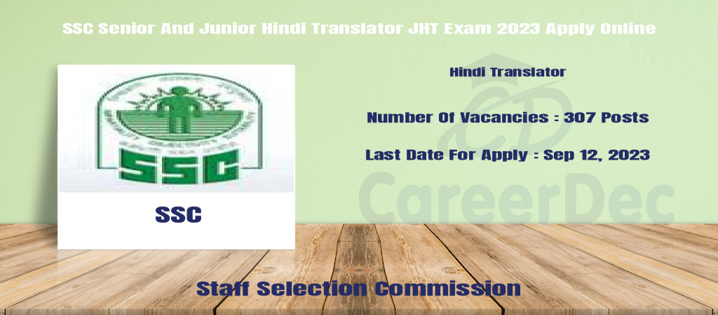 SSC Senior And Junior Hindi Translator JHT Exam 2023 Apply Online Cover Image