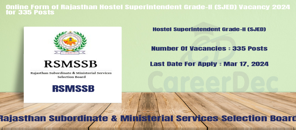Online Form of Rajasthan Hostel Superintendent Grade-II (SJED) Vacancy 2024 for 335 Posts Cover Image