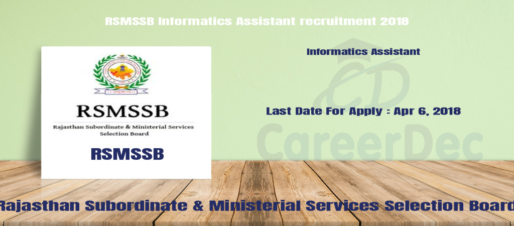 RSMSSB Informatics Assistant recruitment 2018 Cover Image