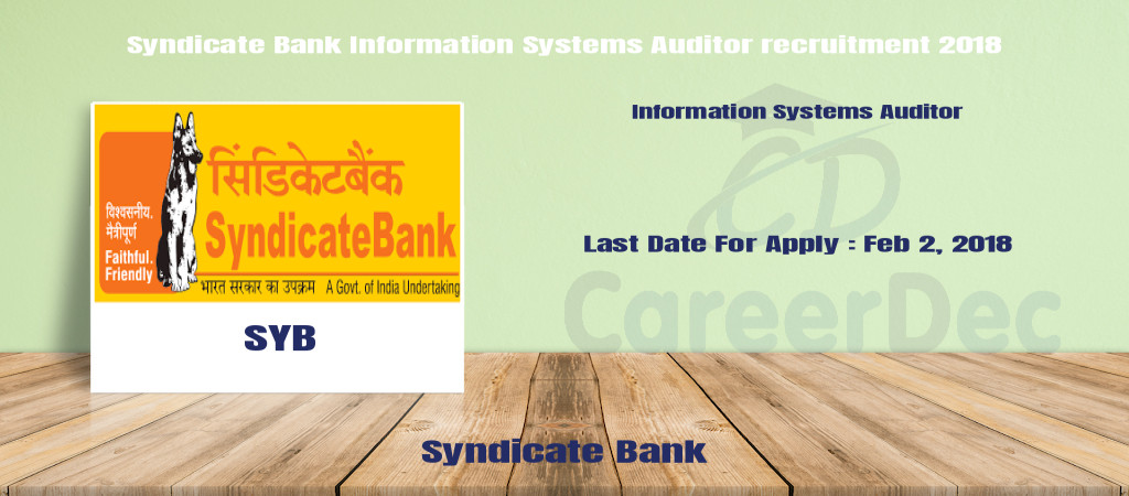 Syndicate Bank Information Systems Auditor recruitment 2018 Cover Image
