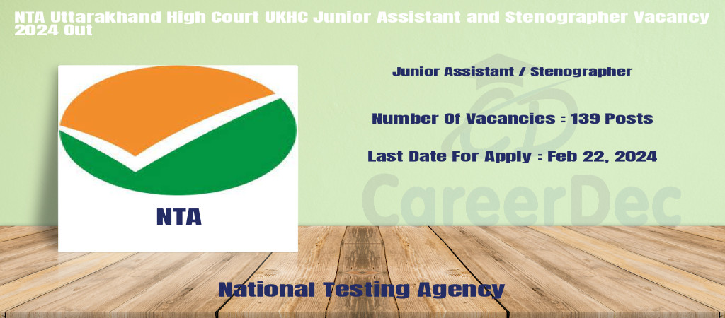 NTA Uttarakhand High Court UKHC Junior Assistant and Stenographer Vacancy 2024 Out Cover Image