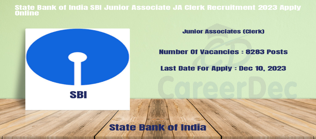 State Bank of India SBI Junior Associate JA Clerk Recruitment 2023 Apply Online Cover Image