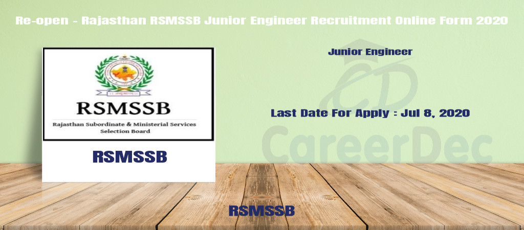 Re-open - Rajasthan RSMSSB Junior Engineer Recruitment Online Form 2020 Cover Image