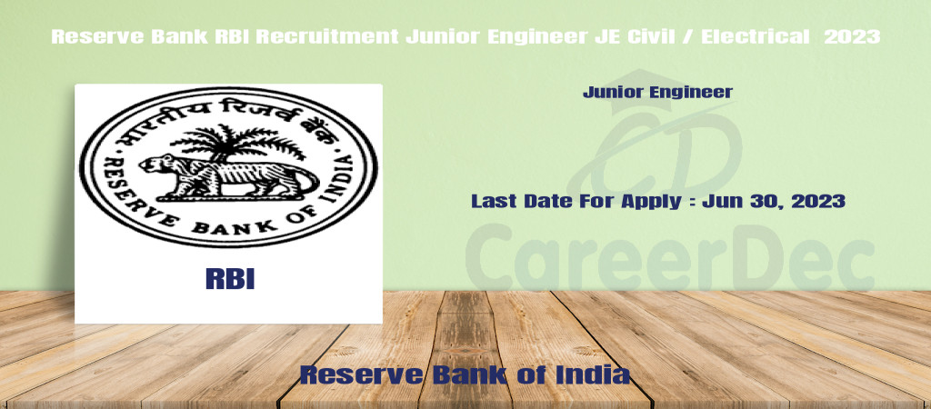 Reserve Bank RBI Recruitment Junior Engineer JE Civil / Electrical  2023 Cover Image
