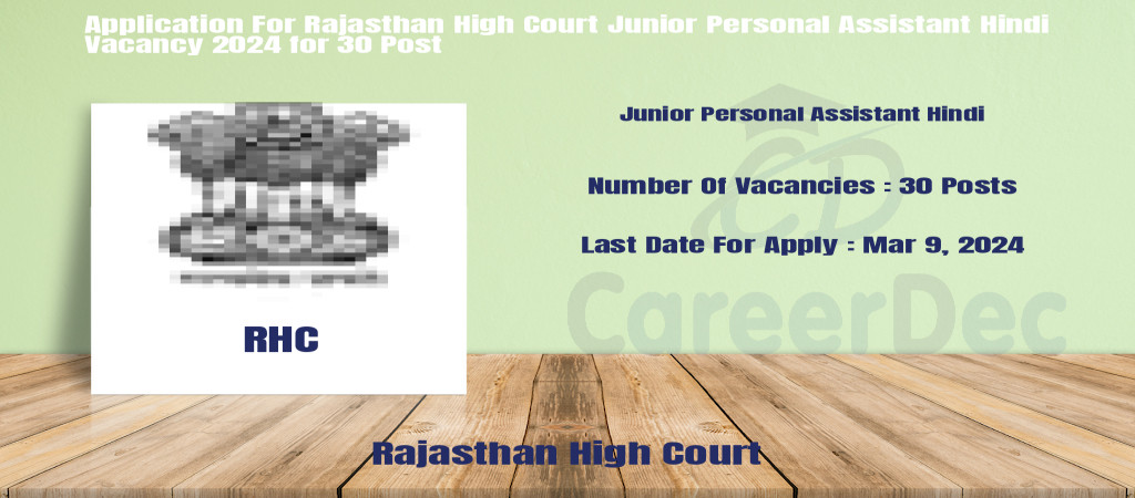 Application For Rajasthan High Court Junior Personal Assistant Hindi Vacancy 2024 for 30 Post Cover Image