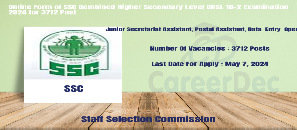 Online Form of SSC Combined Higher Secondary Level CHSL 10+2 Examination 2024 for 3712 Post Cover Image
