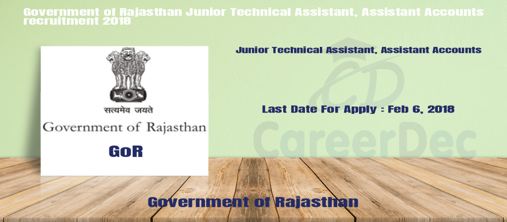 Government of Rajasthan Junior Technical Assistant, Assistant Accounts recruitment 2018 Cover Image