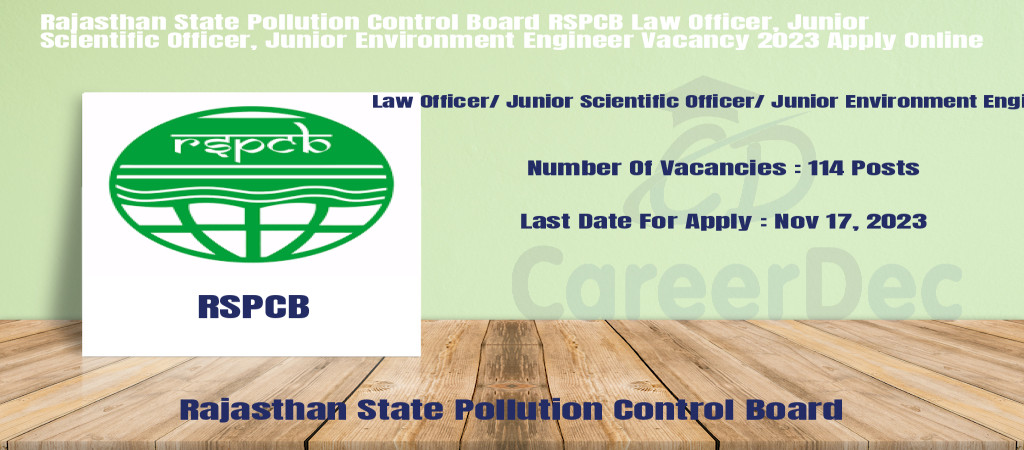 Rajasthan State Pollution Control Board RSPCB Law Officer, Junior Scientific Officer, Junior Environment Engineer Vacancy 2023 Apply Online Cover Image