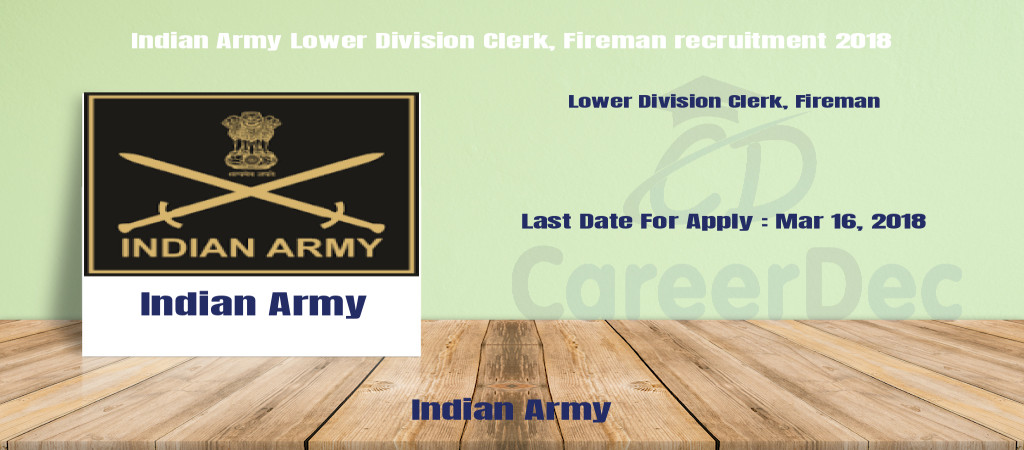 Indian Army Lower Division Clerk, Fireman recruitment 2018 Cover Image