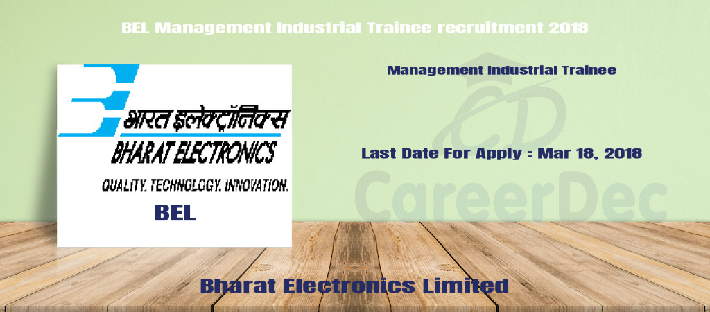 BEL Management Industrial Trainee recruitment 2018 Cover Image