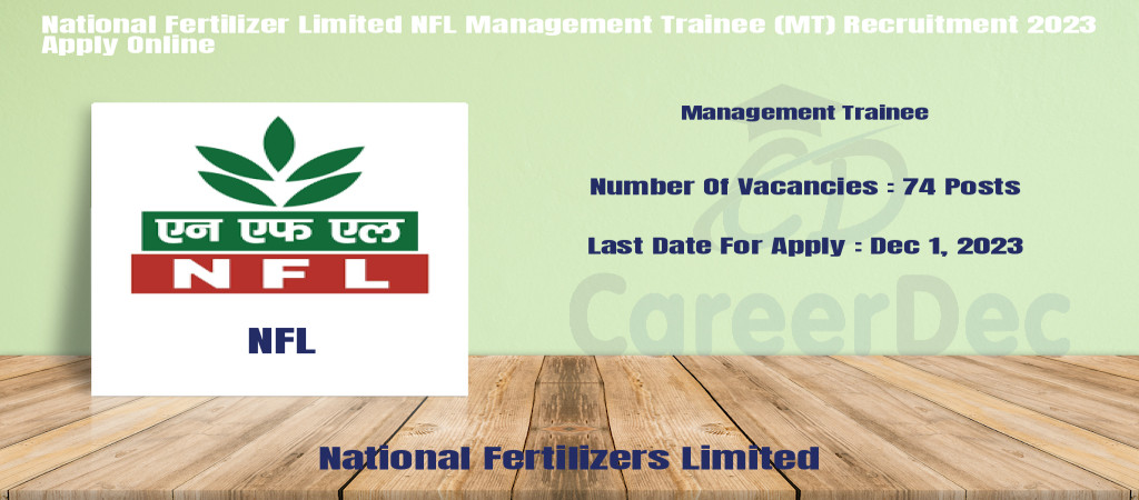National Fertilizer Limited NFL Management Trainee (MT) Recruitment 2023 Apply Online Cover Image