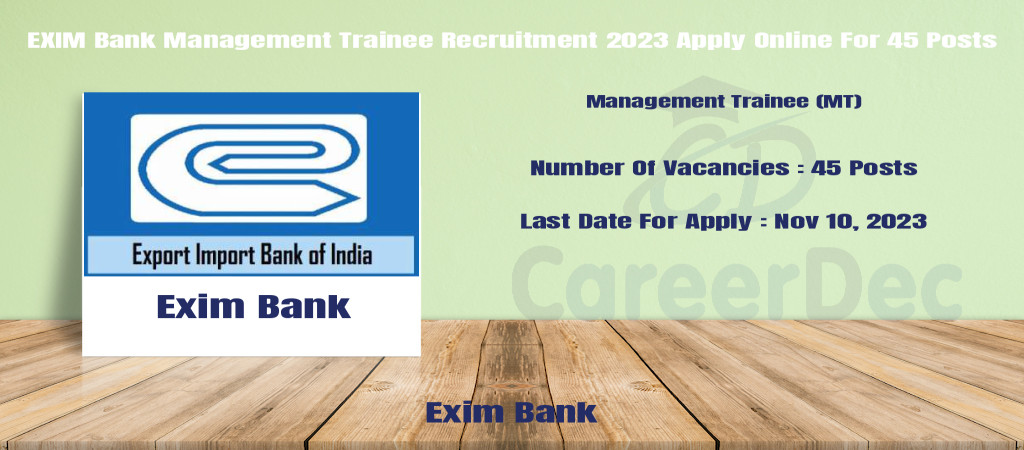 EXIM Bank Management Trainee Recruitment 2023 Apply Online For 45 Posts Cover Image