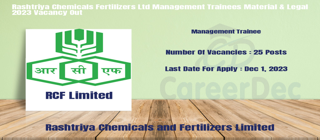 Rashtriya Chemicals Fertilizers Ltd Management Trainees Material & Legal 2023 Vacancy Out Cover Image
