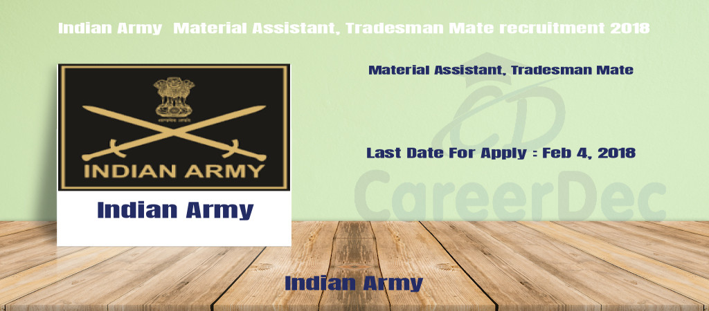Indian Army  Material Assistant, Tradesman Mate recruitment 2018 Cover Image