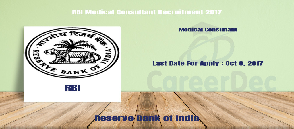 RBI Medical Consultant Recruitment 2017 Cover Image