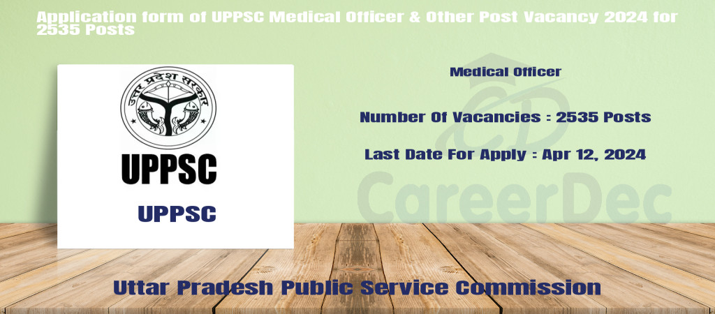Application form of UPPSC Medical Officer & Other Post Vacancy 2024 for 2535 Posts Cover Image
