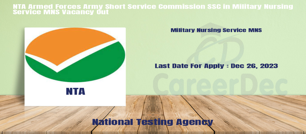 NTA Armed Forces Army Short Service Commission SSC in Military Nursing Service MNS Vacancy Out Cover Image