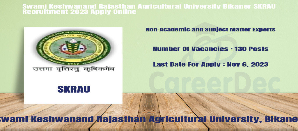 Swami Keshwanand Rajasthan Agricultural University Bikaner SKRAU Recruitment 2023 Apply Online Cover Image