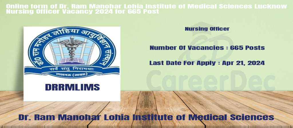 Online form of Dr. Ram Manohar Lohia Institute of Medical Sciences Lucknow Nursing Officer Vacancy 2024 for 665 Post Cover Image