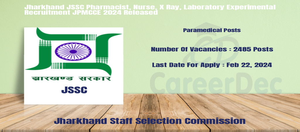Jharkhand JSSC Pharmacist, Nurse, X Ray, Laboratory Experimental Recruitment JPMCCE 2024 Released Cover Image