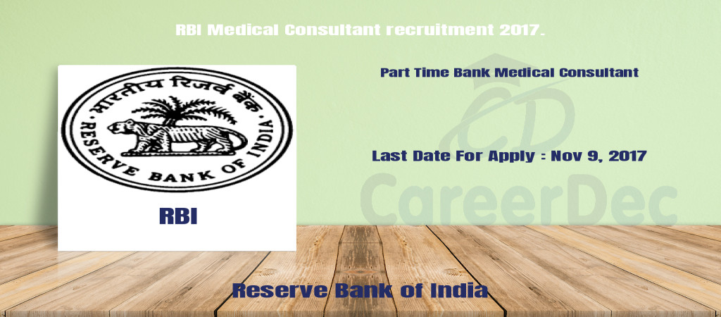 RBI Medical Consultant recruitment 2017. Cover Image