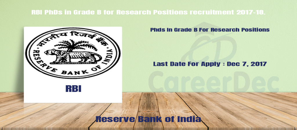 RBI PhDs in Grade B for Research Positions recruitment 2017-18. Cover Image