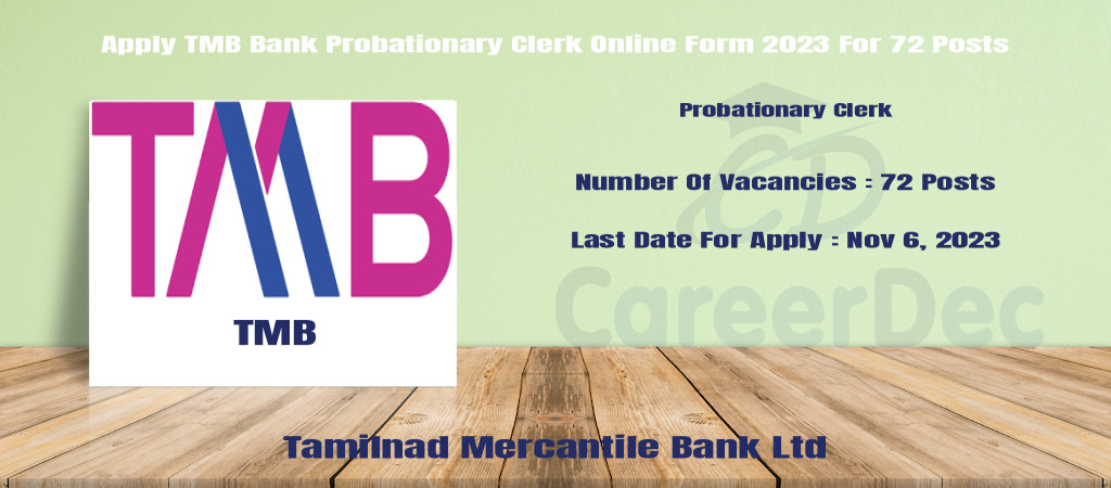 Apply TMB Bank Probationary Clerk Online Form 2023 For 72 Posts Cover Image