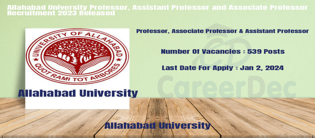 Allahabad University Professor, Assistant Professor and Associate Professor Recruitment 2023 Released Cover Image