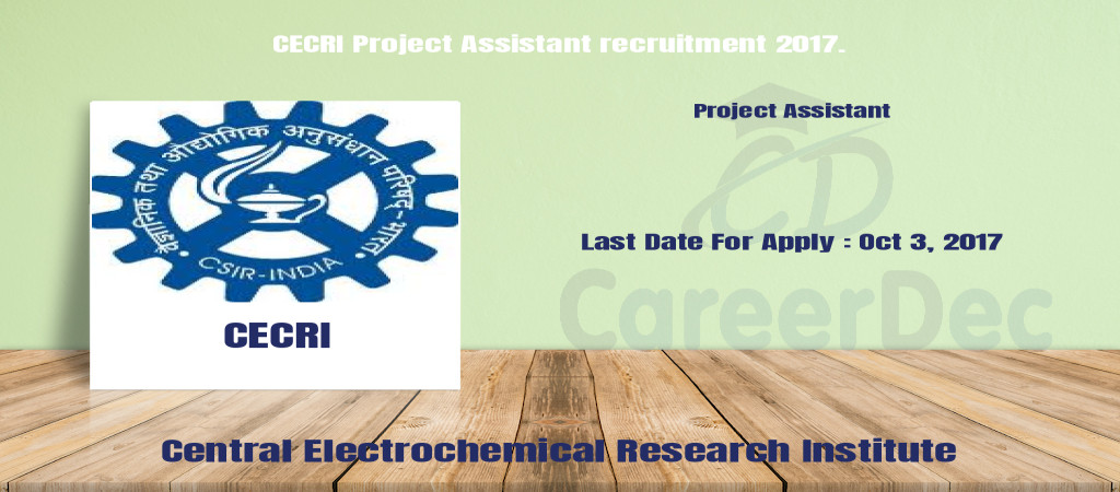 CECRI Project Assistant recruitment 2017. Cover Image